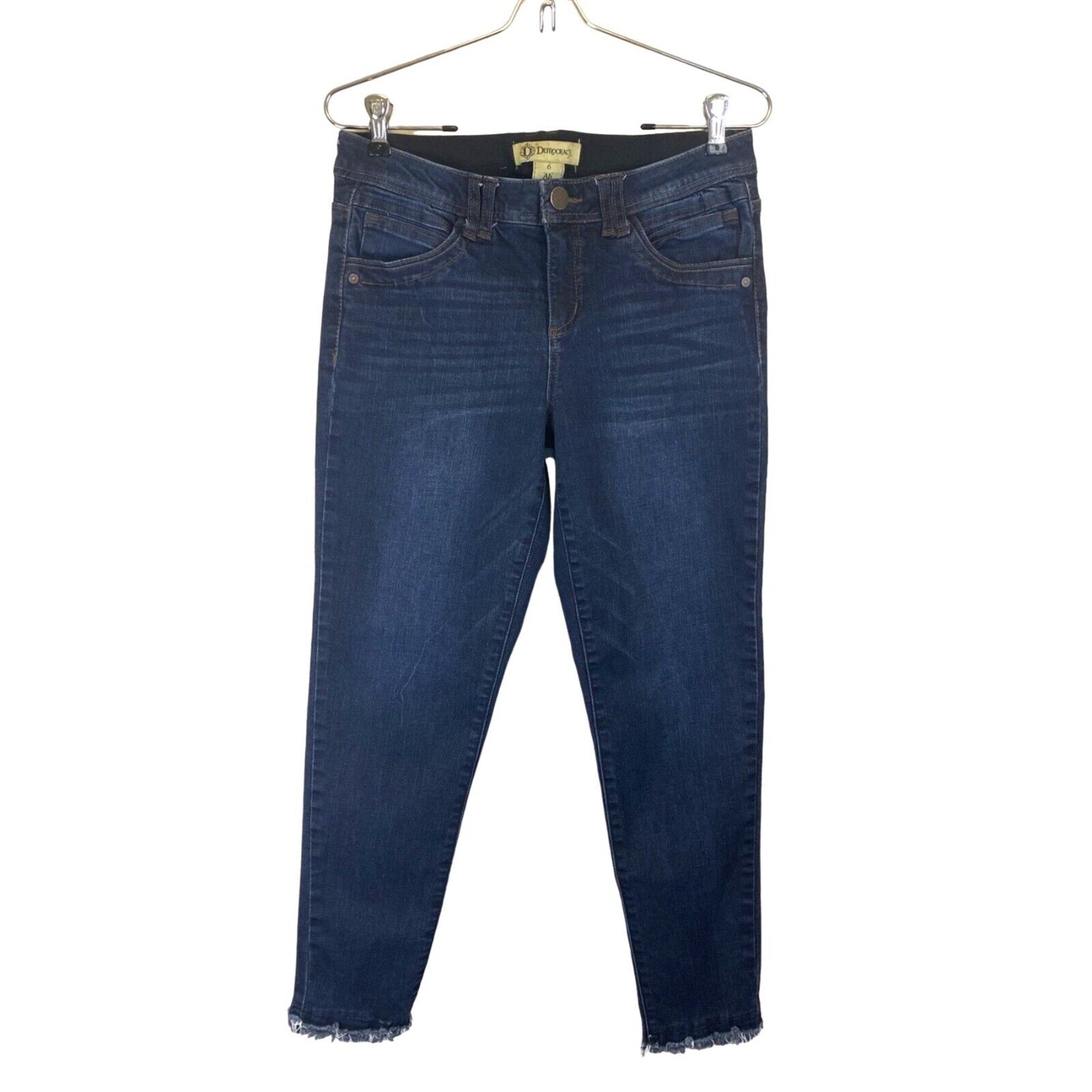 Democracy Ab Technology Crop Jeans Blue Dark Wash Raw Hem Stretch Women Sz 6